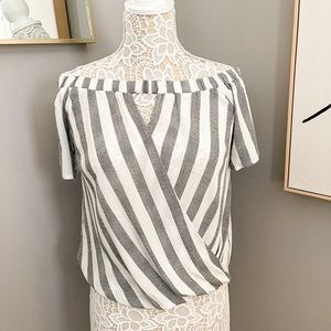 Grey + White Cross Over Top